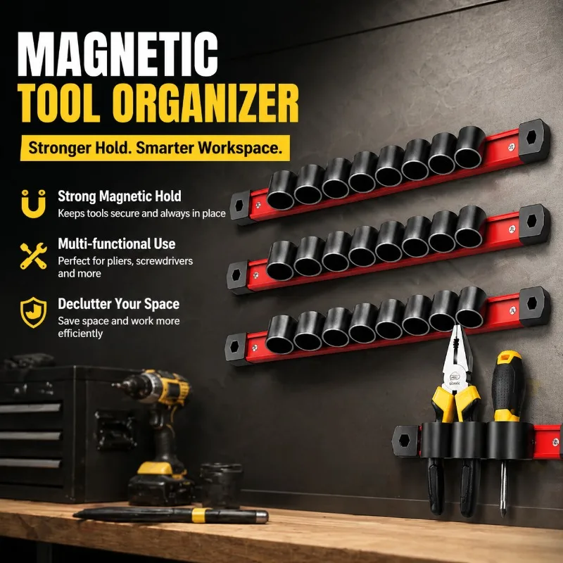 Magnetic Pliers and Screwdriver Tool Organizer Rack - Strong Multi-functional Magnet Holder for Garage Workshop