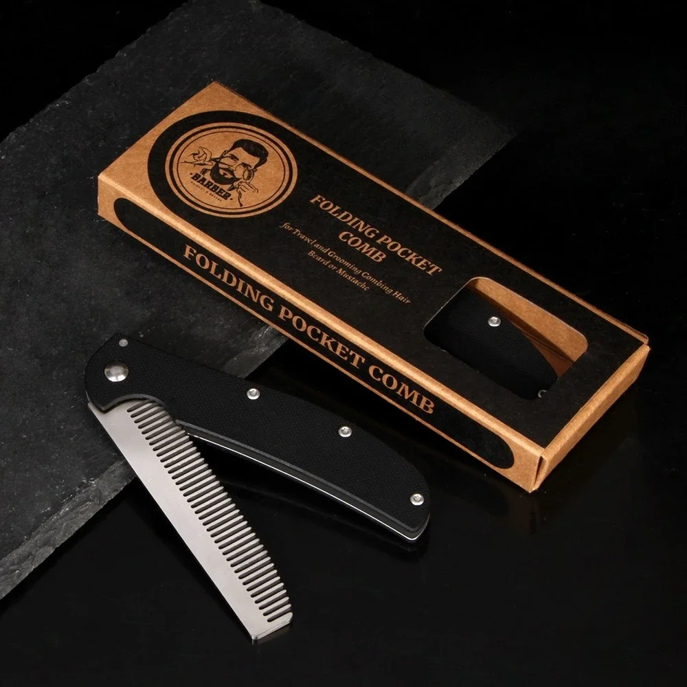 Metal Folding Beard Comb Dual-Purpose Hair & Mustache Styling Tool, Compact Travel Grooming Kit Barber-Grade Home Essentials