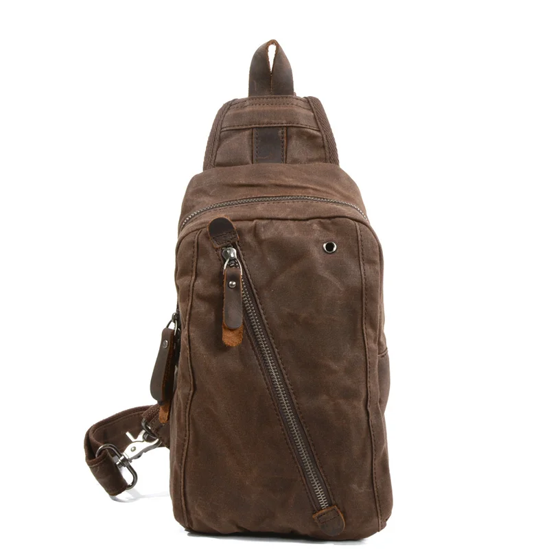 Bolso de pecho de lona encerada para hombre, Mochila pequeña impermeable Vintage, estilo europeo, soporte personalizado, envío directo