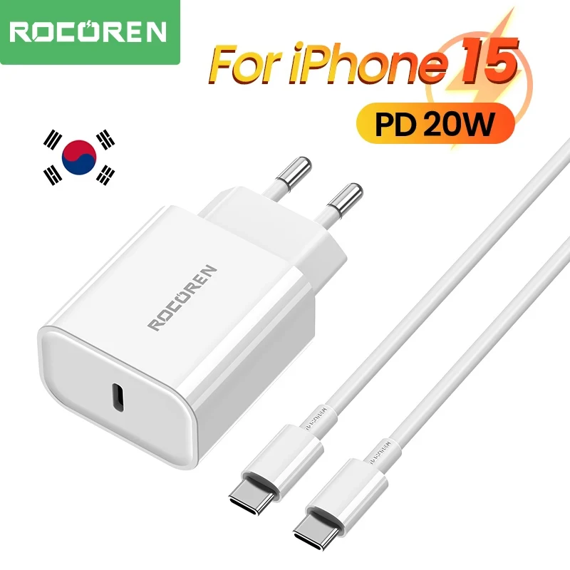 Caricabatterie Rocoren PD 20W GaN spina KR ricarica rapida USB tipo C PD QC ricarica rapida 3.0 per iPhone 15 Pro Max Xiaomi mi Samsung