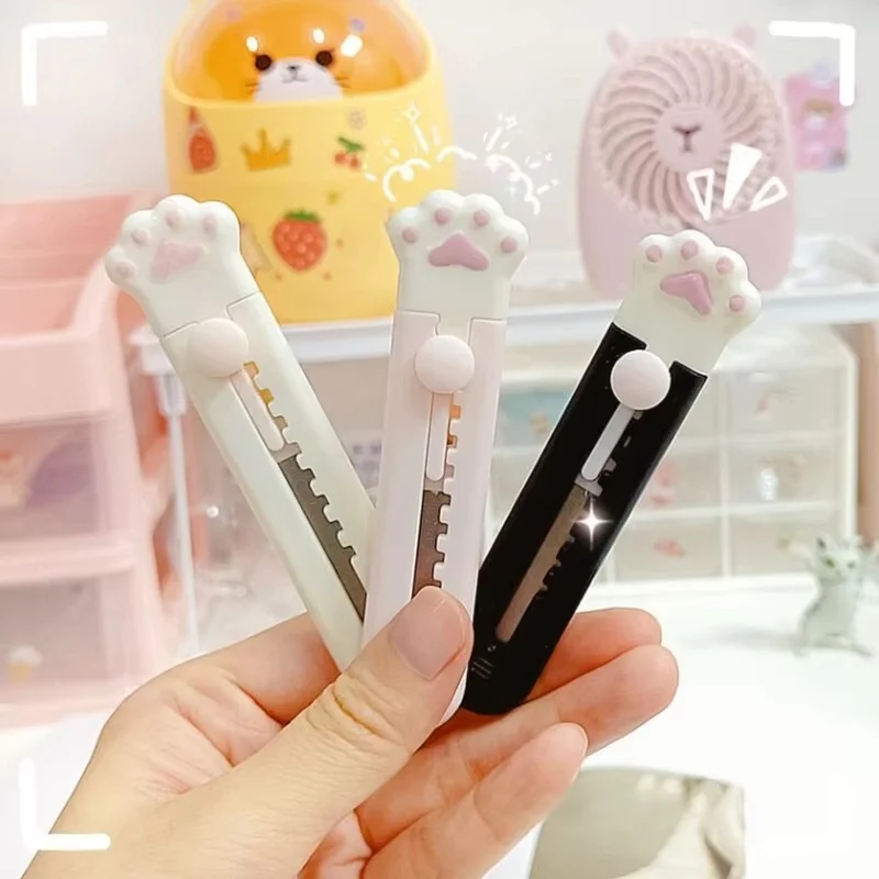 Kawaii Mini Pocket Cat Paw Art Utility Knife Express Box Knife Paper Cutter Craft Wrapping Refillable Blade For School Supplies