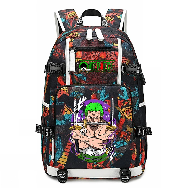 One Piece Zoro Printed School Backpack Large Capacity Students Bookbag For Kids Teens