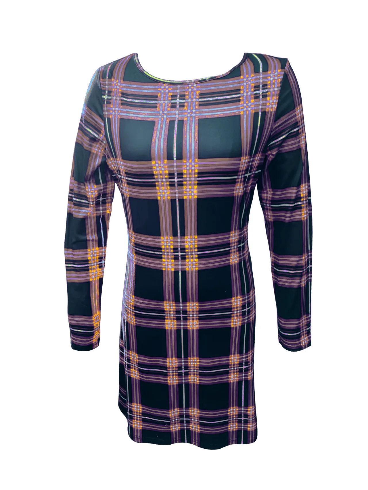 2025 moda transfronteiriça europeia e americana em torno do pescoço saia de manga comprida vestido estampado xadrez cw22524