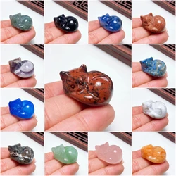 1.2‘’ Crystal Sleeping Cat Statue Natural Amethyst Quartz Stone Carved Healing Animal Figurine Reiki Crafts Home Decoration Gift