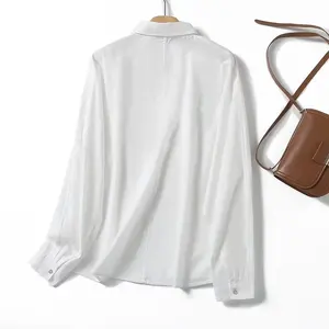 Модная женская белая блузка Maxdutti, Женская Повседневная рубашка с длинным рукавом, Женская Осенняя Свободная рубашка с карманами, Топ