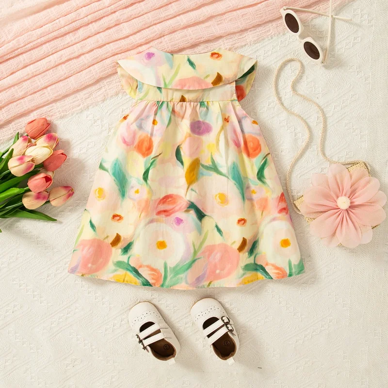 Summer New Flower Baby Girl Dress, Beach Party Colorful Children'S Sleeveless Clothes With Free Bag (9 Month-4 Years Old)
