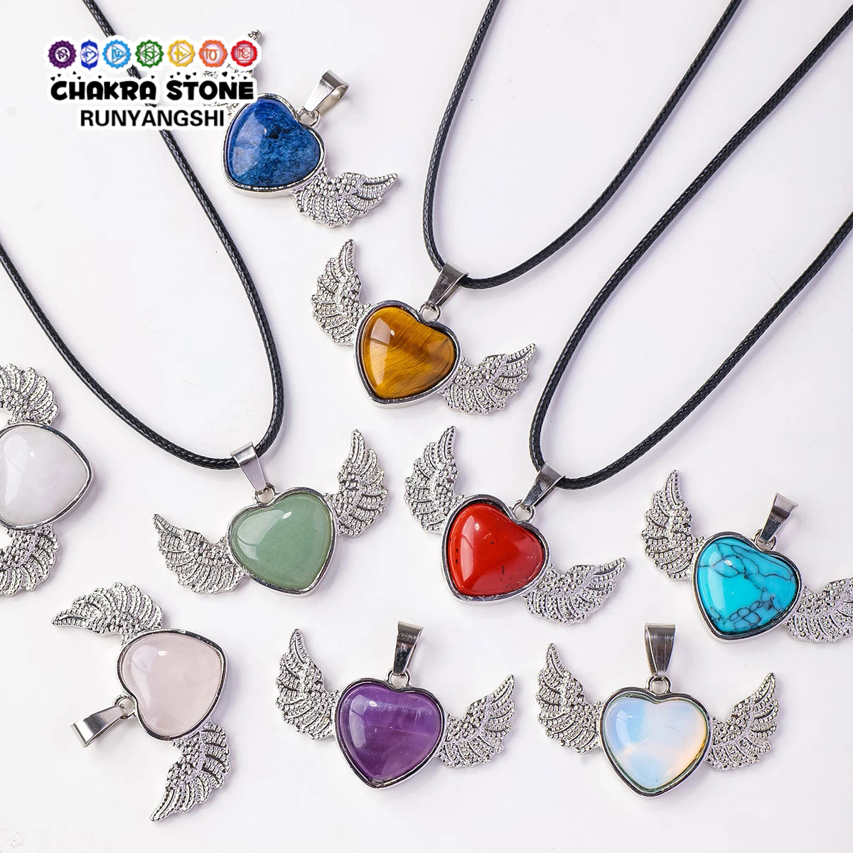 1PC Natural Crystal Polished Rolling Stone Winglet Love Heart Drop Pendant Fashion Valentine Day Mother Day gift Collocation