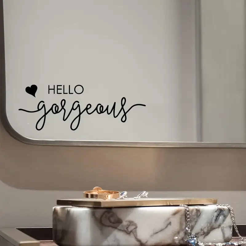Car Sticker Hello Gorgeous Vinyl Wall Decal - Elegant Letter Print Home Decor for Glass Surfaces, Self-adhesive and Easy to Appl