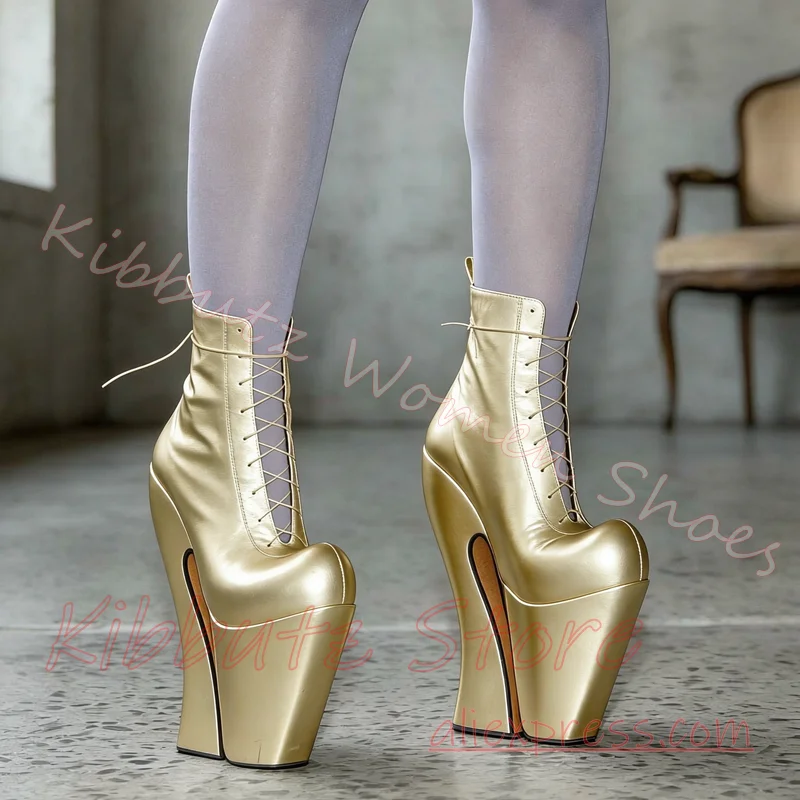 Extreme Heel Platform Ankle Boots Women Lace Up Front Round Toe Leather Avant Garde Runway Alternative Gothic Fashion Footwear