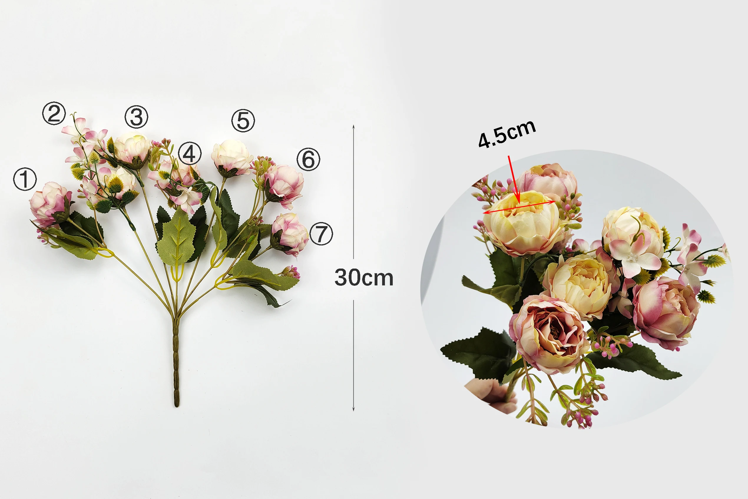 Rosafarbene künstliche Blumensträuße für Hochzeiten, 30 cm große Rosen-Pfingstrosen-Kunstblumen, Hochzeitsdekoration, Junggesellenabschied, Jubiläumsfeier – Detail 3