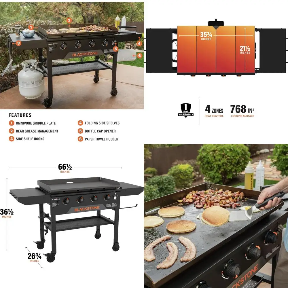 

2210 Original 36” Omnivore Griddle with Two Side Shelves, Powder Coated Steel, Black