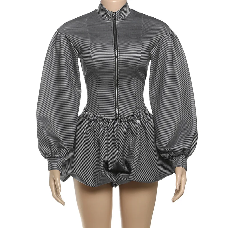 Taruxy casaco com zíper sexy shorts saia ternos femininos gola fina manga longa jaqueta moda meninas quentes 2 peça conjunto outono novo