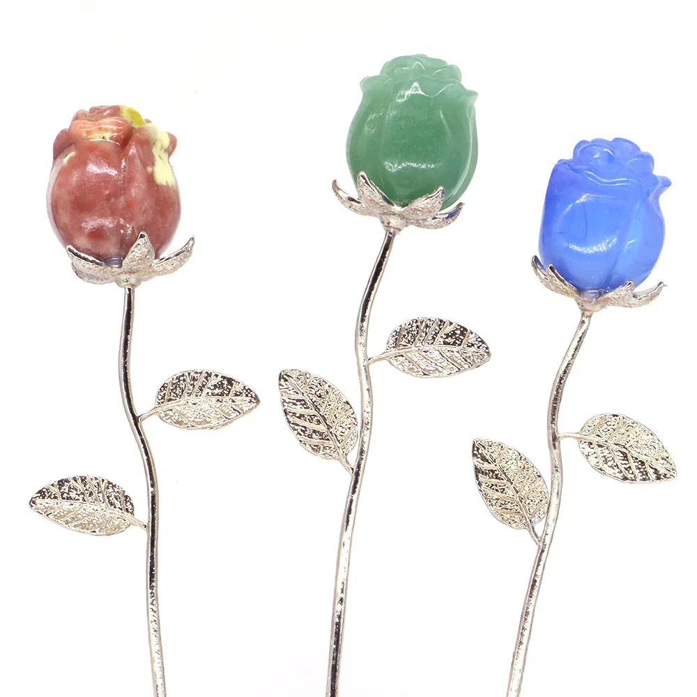 Natural Healing Crystal Reiki Stone Carving Rose Flower Gemstone Crafts Home Decoration Valentine\'s Day Wedding Party Love Gifts