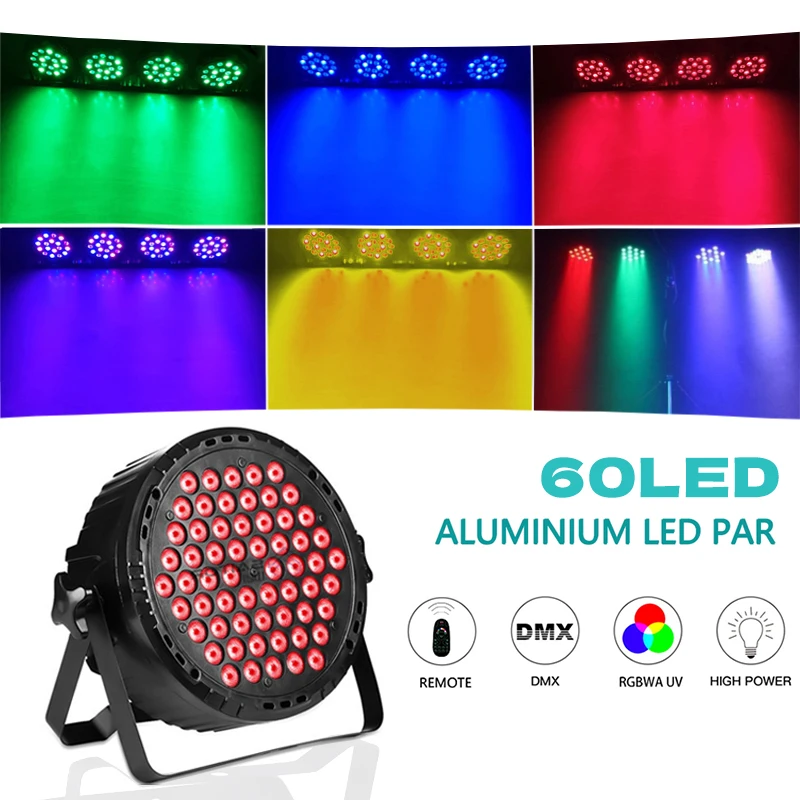 

60W RGBW LED Light DMX512 60LED DJ Disco Strobe Stage Lights Party Bar Projector Laser Par Lamp for Birthday Wedding