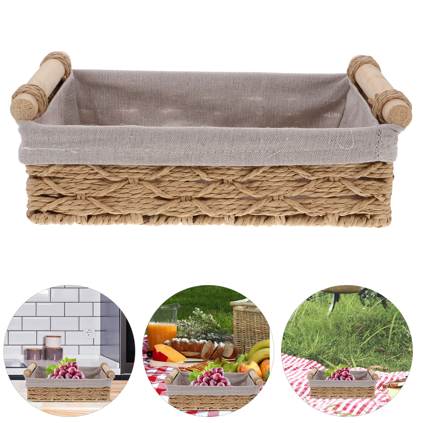 

Paper Rope Storage Basket Khaki Wood Bohemian Bathroom Apartment Decor Shelf Sundries Holder With H For Desk Closet Small