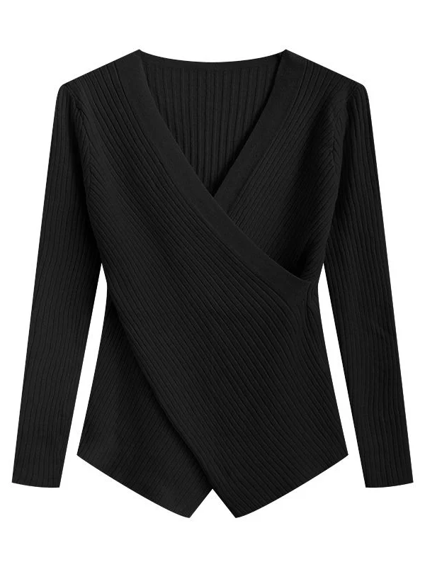 

Base irt Inner Wear Outer Wear Faionable Ele Spring Autumn Korean Sle Slim Fit V-Ne Long Sve Knitted Top