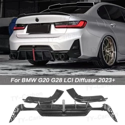 Car Styling Rear Bumper Protector PP Gloss Black With Light Rear Diffuser Lip 2023+ For BMW 3 Series G20 G28 Sport 330i M340i
