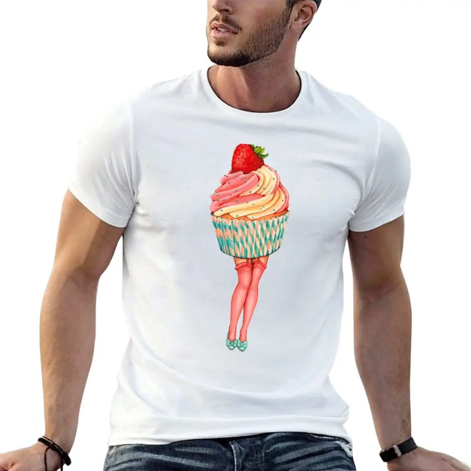 

Strawberry Cupcake Pin-Up T-Shirt cotton tshirt 100% t shirts for man cotton soft man t shirts graphic T-Shirt