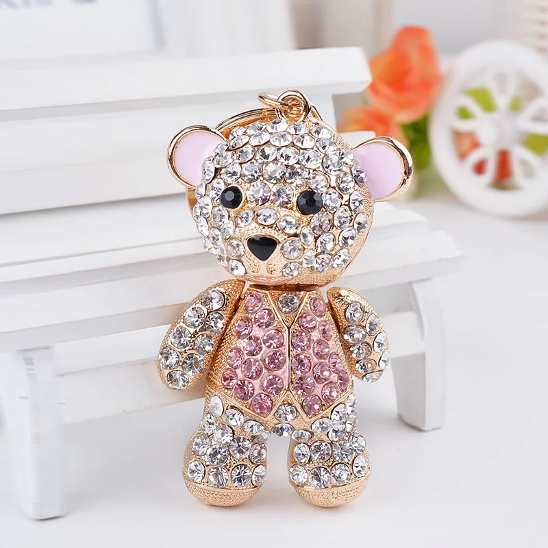 EASYA Big Bear Keychain Mini Bear Key Ring 8x4.5cm Rhinestone Key Chain Zinc Alloy Key Holder Women Fashion Jewelry CHY-2449