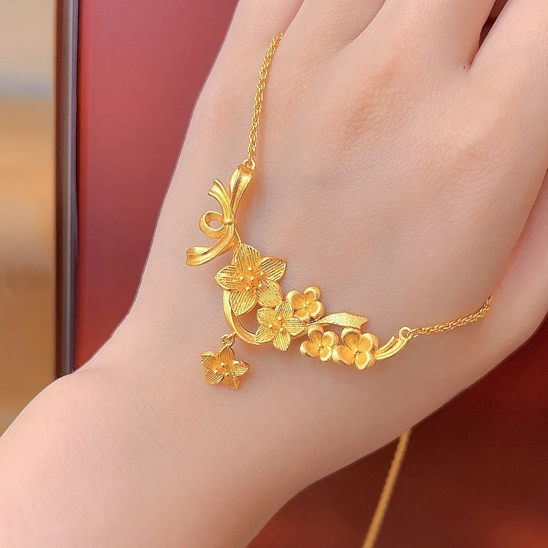 

Luxury 24K 9999 Pure Gold real gold Women's Five Flowers Pendant Necklace Flower Necklace