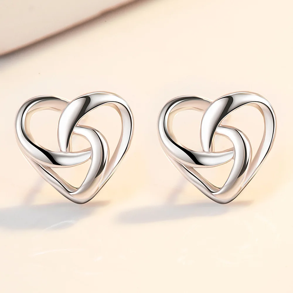 

925 Silver Needle Heart Ear Needle Simple Fashion Interweave Hollowed Out Stud Earring Personality Earring For Women Gifts