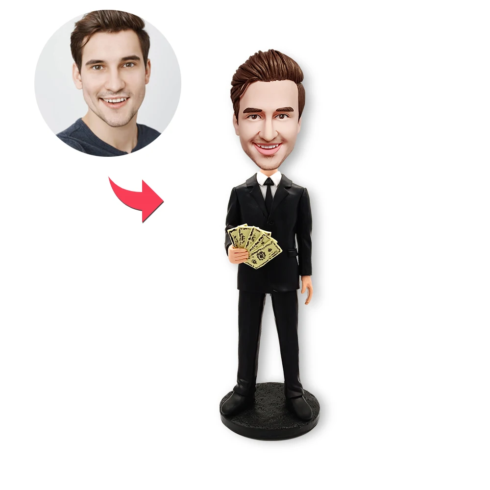 

Customized Boss Bobblehead Doll, Personalized Bobblehead Doll Holding Money, Fully Handmade According To The Photo, Clay Sculptu
