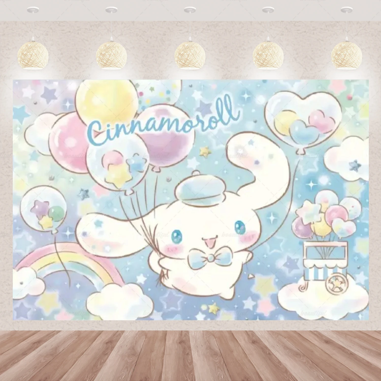 Sanrio 만화 Cinnamoroll 귀여운 생일 파티 배경 장식 배너 Photozone 배경 베이비 샤워 용품 어린이 선물