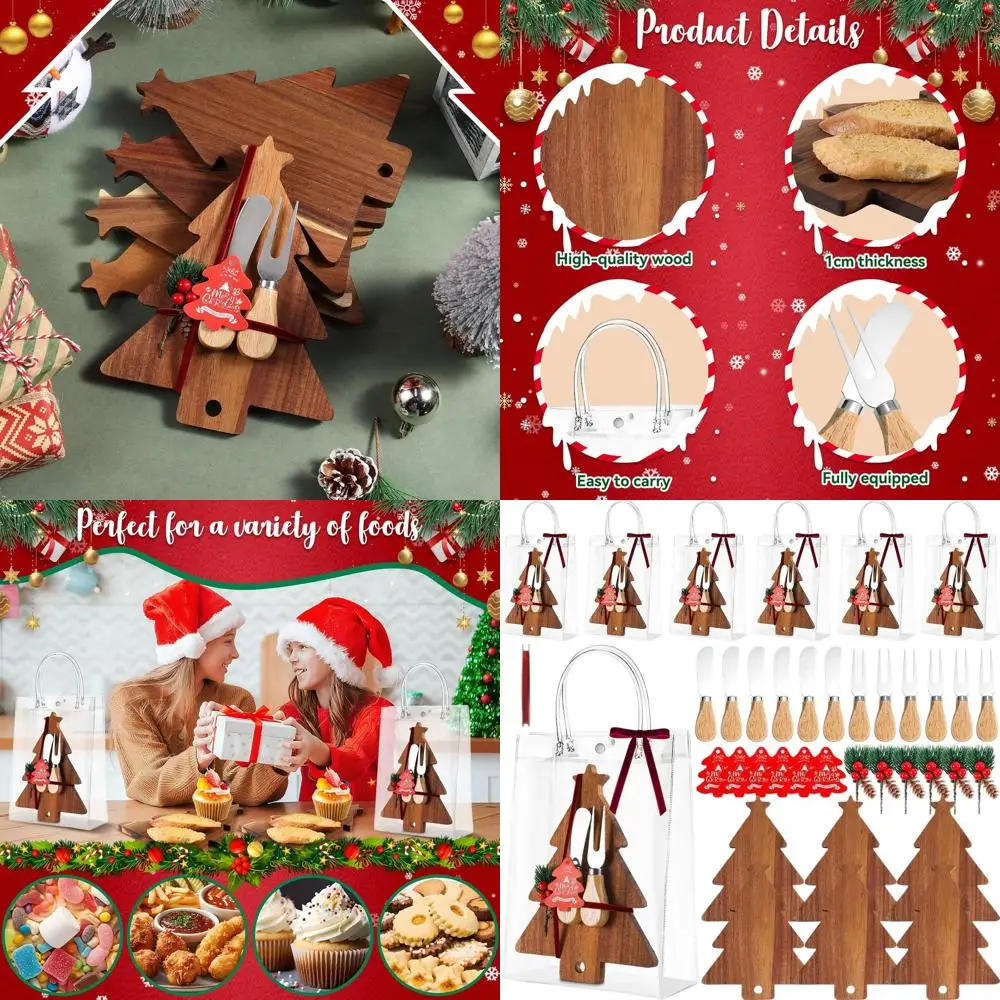 

Wooden Christmas Tree Charcuterie Board with Cheese Tools, 6-Piece Serving Set for Holiday Kitchen Decor and Gift