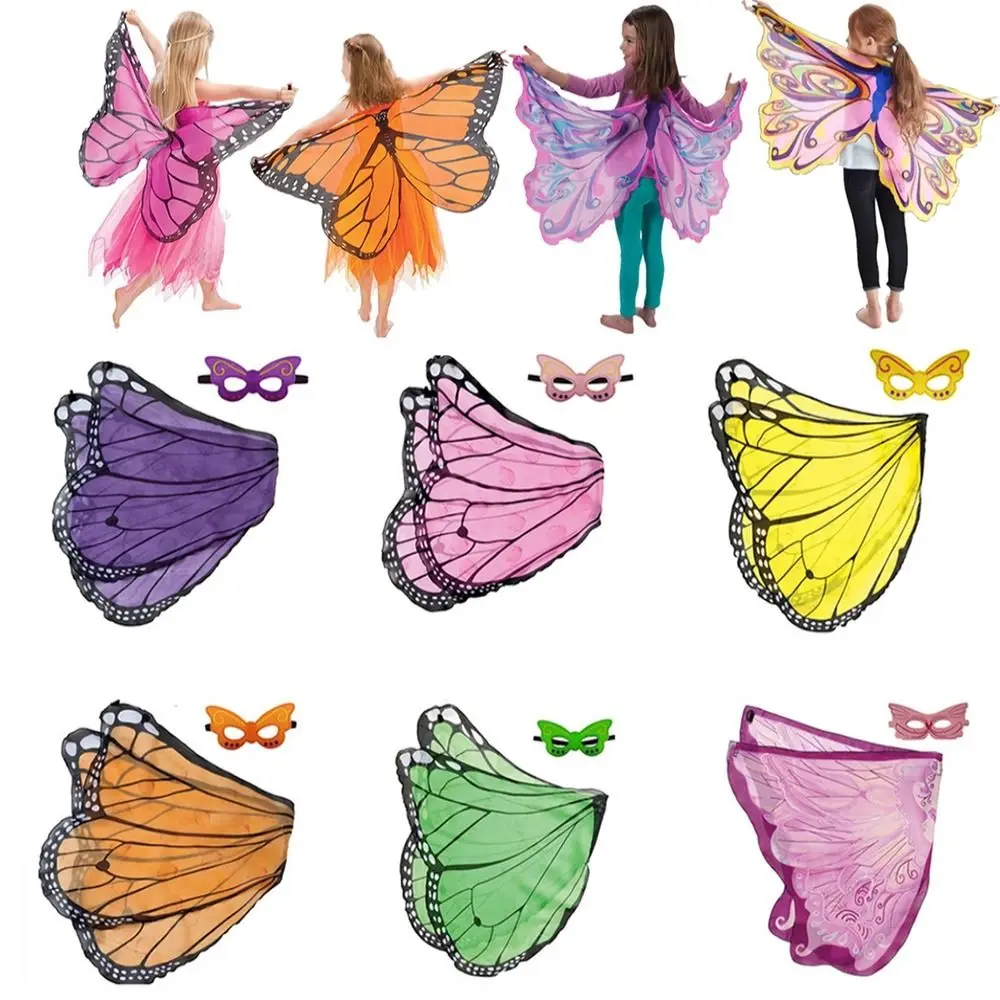 Mode Chiffon Schmetterling Flügel Cape Maske Leistung Elf Engel Flügel Umhang Fee Bühne Kostüme Schmetterling Kostüm Halloween