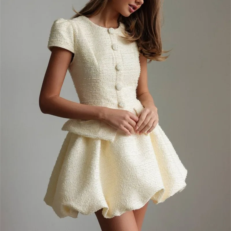 

Gothiscyn Elegant Set Women's Spring Summer O-neck Short-sleeved Slim Fit Top High Waist A-line Skirt Two-piece Set