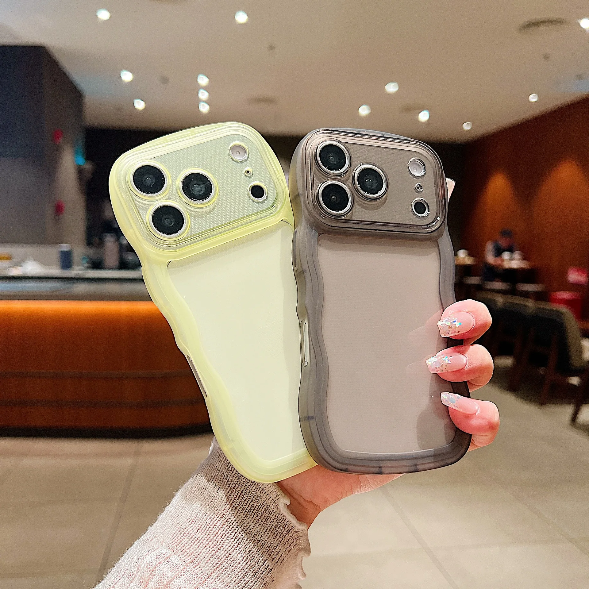 for iPhone 17 Air 16 15 14 13 12 11 Pro Max Mini XS Plus Case Cute Clear Curly Wave Hybrid Shockproof Bumper Cover Soft Fundas