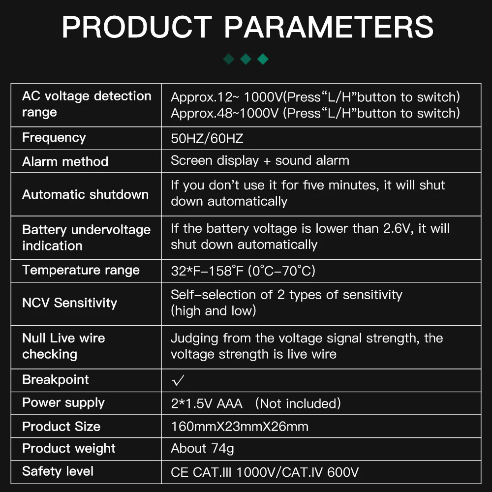 MASTFUYI Contactloze spanningstester Elektrische pen AC-spanning Elektrische detector Smart Breakpoint NCV-voltmeter 12-1000V