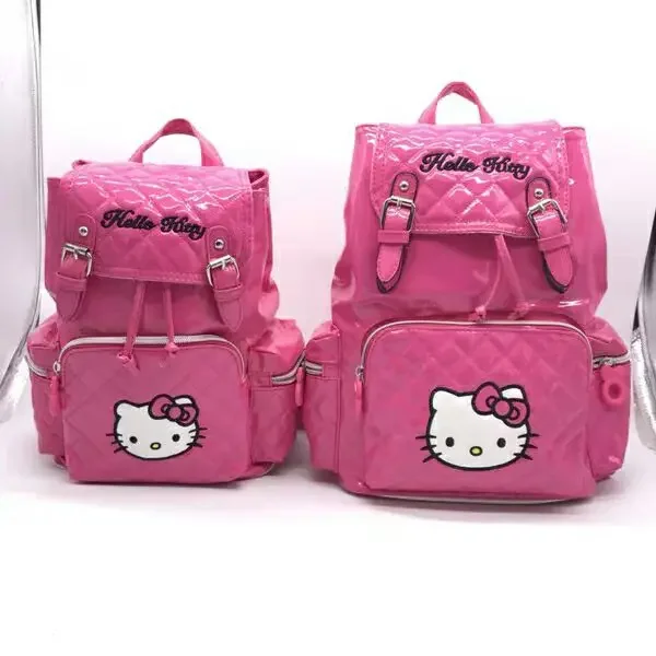 

Sanrio Hello Kitty Backpack Casual Pu Glossy Drawstring Backpack Girls Go out Hello KT Schoolbag Waterproof