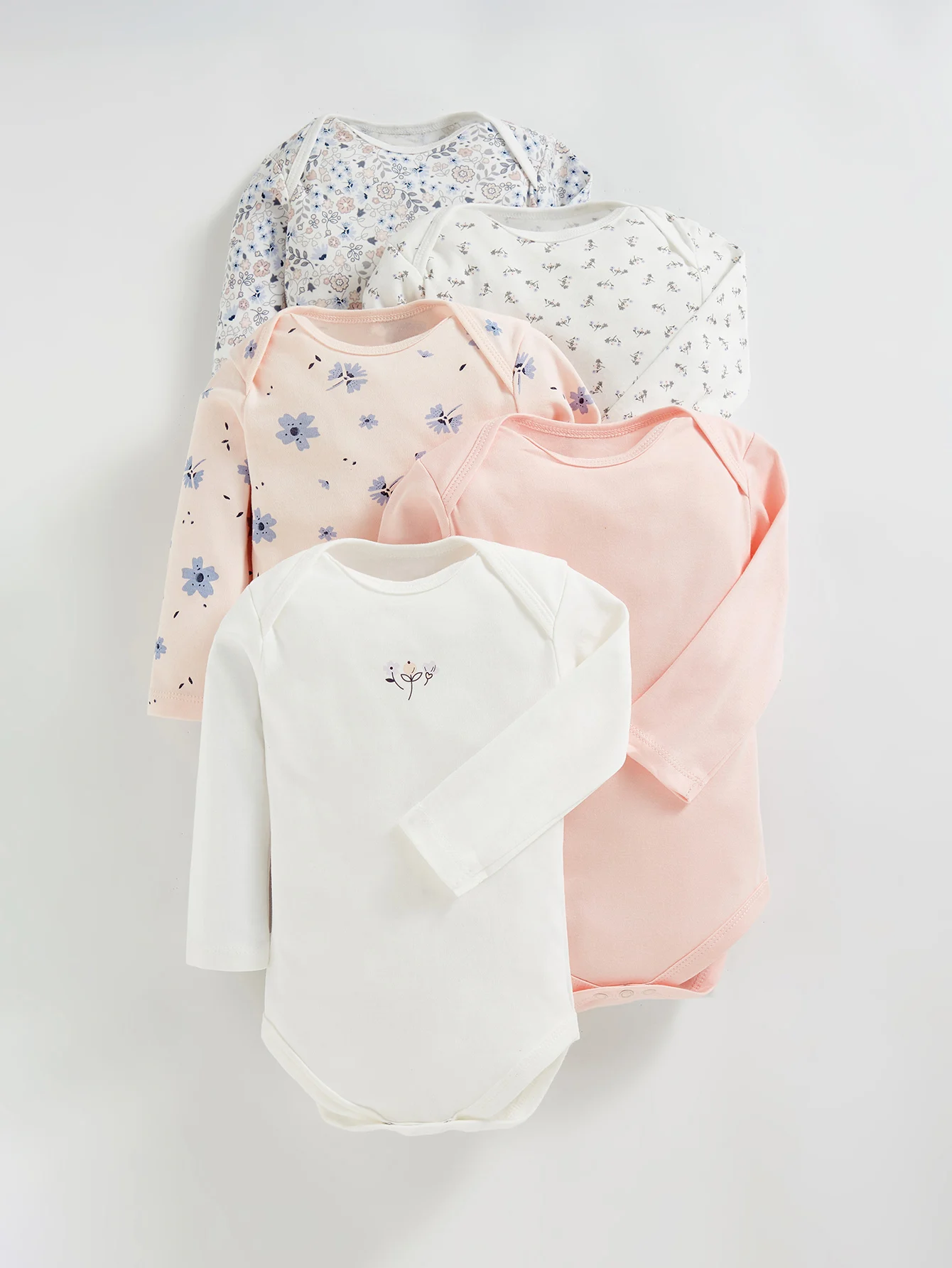 

5PCS Girls Cotton Floral Print Romper Set | Long Sleeve Triangle Jumpsuit 3-24 Months | Soft Baby Clothes Multi-Color Combos