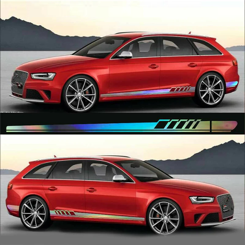 2Pcs Reflective Car Body Both Side Graphics Vinyl Long Stripe Decal Sticker Car Styling Decortion Waterproof Accessories