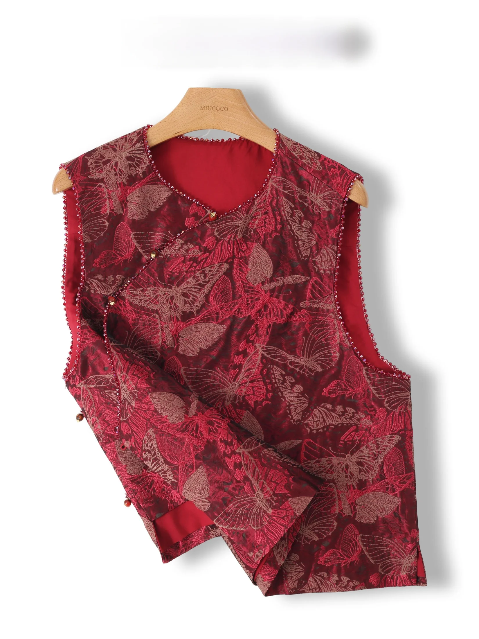 

D Brand Elegant Work Embroidery Diamond Patchwork Button Women's Vest Top Layering Clothing round Neck Regular Sleeveless