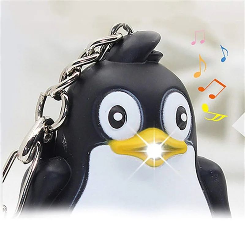 Cute Penguin Keyring LED Torch With Sound Light Keyfob Kids Toy Gift Fun Animal Keyholder Fashlight Keychain