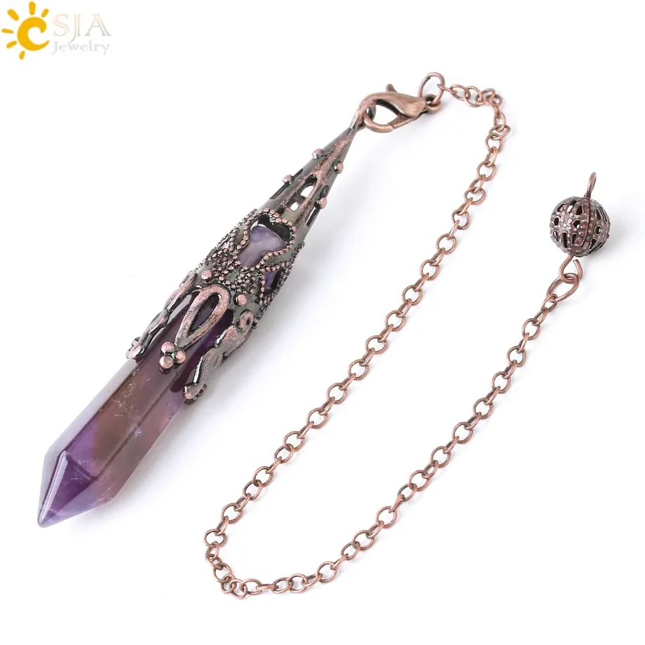 Natural Stone Crystal Pendulum for Divination Dowsing Antique Bronze Quartz Pendant Divinatory Pendulums Pendulo Pendules G883