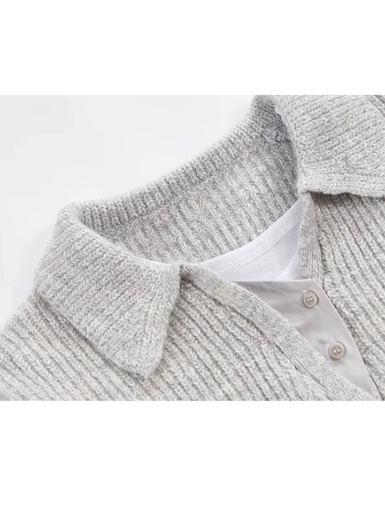 Abiti di alta qualità Set da 2 pezzi Office Lady Casual Semplice canotta Accogliente + Colletto a polo Pullover solido Autunno Inverno Stile preppy