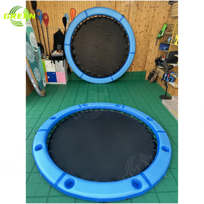 Custom Inflatable Circular Water Mattress Floating Hammock with Seadoo Arm Floats Swimming Island Bed Net Drink Holder