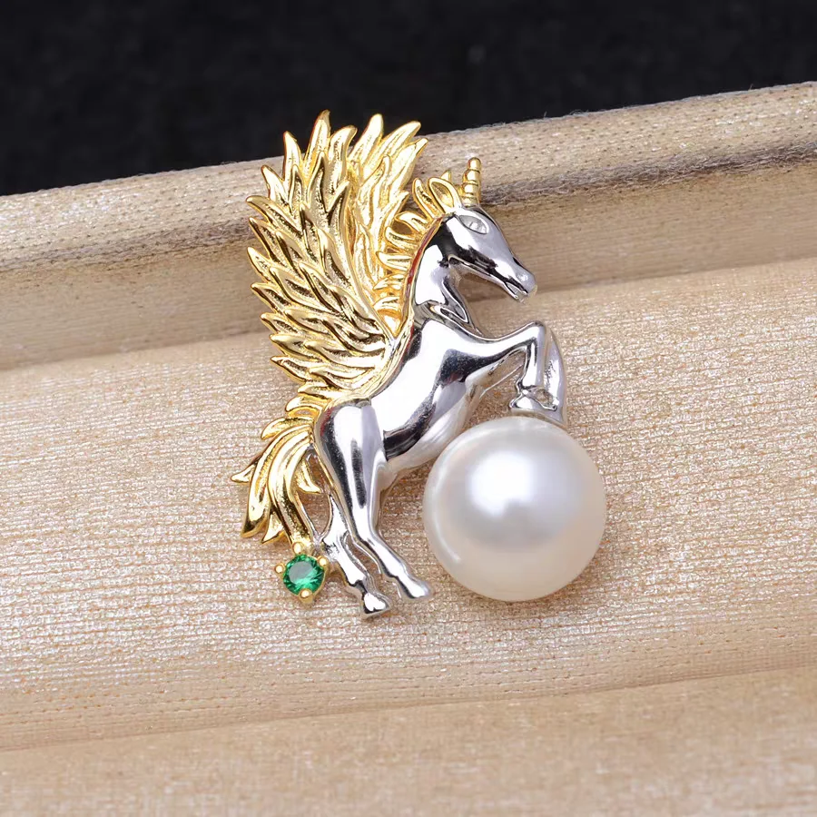 Horse Shape S925 Sterling Silver Pendant Mounts Base Findings Settings Mountings Jewelry Fittings for 8-9mm Pearls