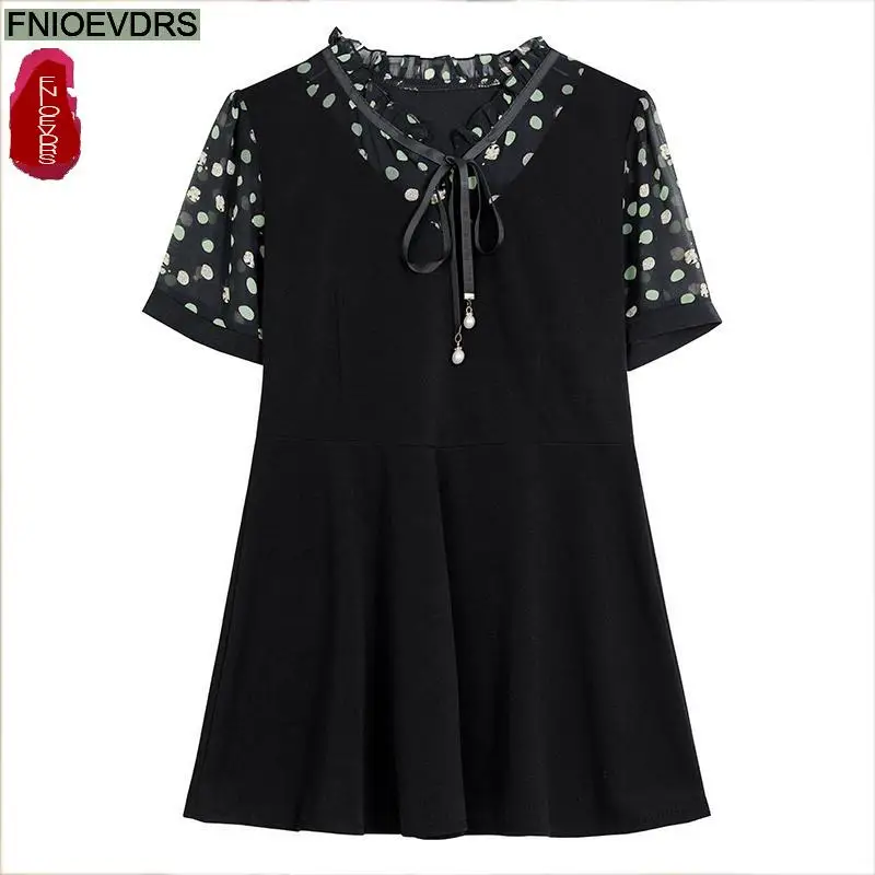 M5XL Loose Clothes 2024 Women Summer Short Sleeve Elegant Ruffles Shirts Casual Retro Tunic Peplum Bow Tops And Blouses