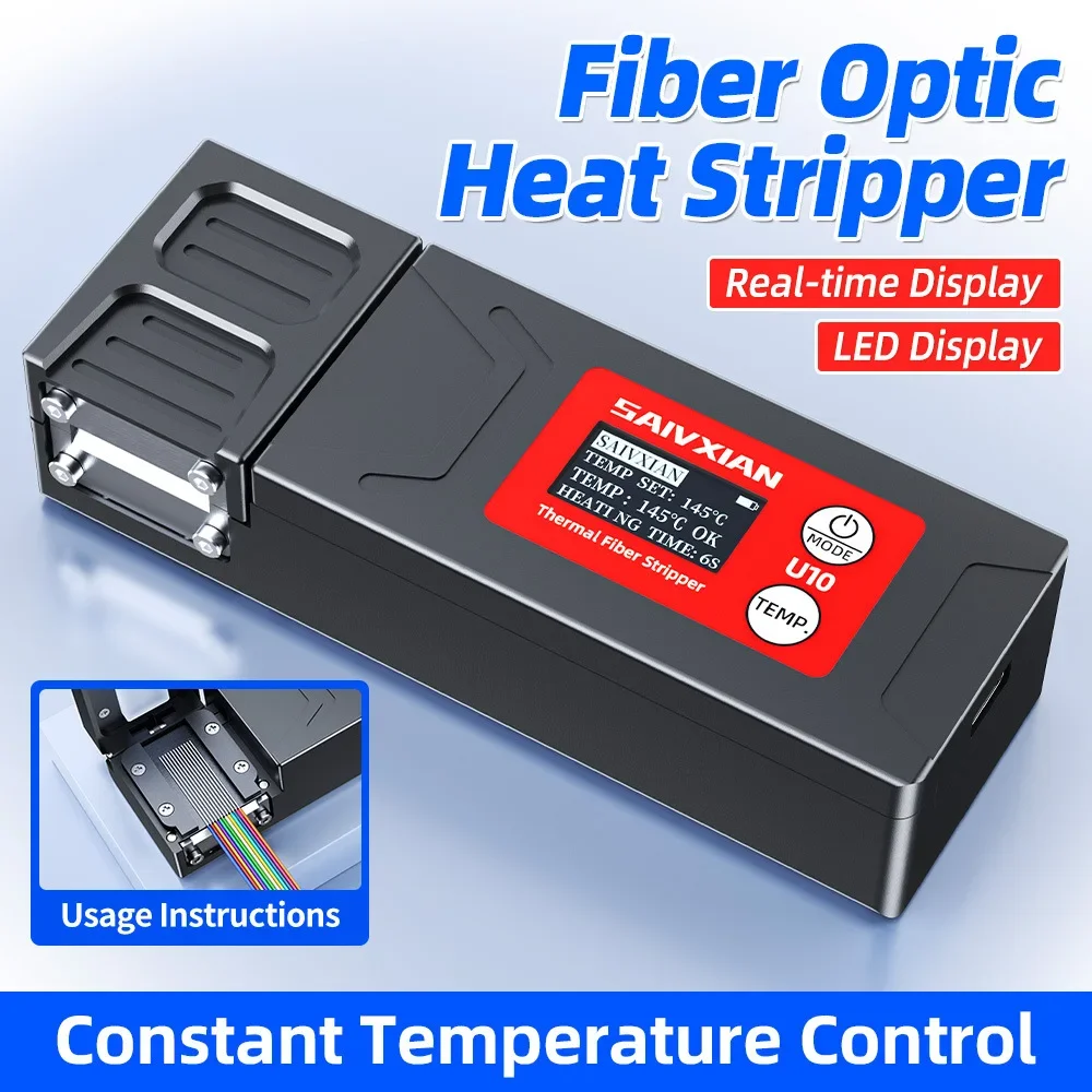 U10 Fiber Optic Heat Stripping Tool with Built-in High-Capacity Battery non-Destructive Heat LED Display for 1-48 Core Stripping