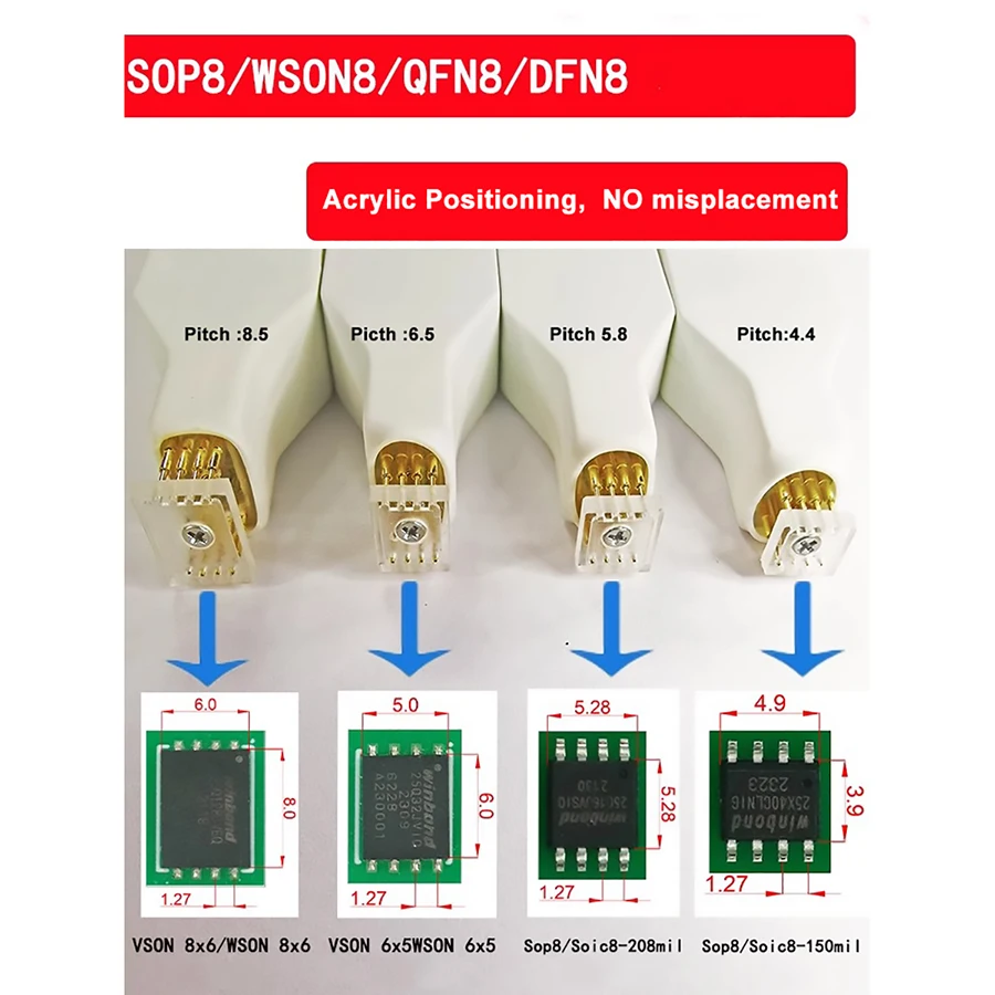 1.27mm New Positioning Test Clip SOP8/VSOP8/VSON/WSON Chips Programming Test Pin Handed Spring SOIC Reading Tool Fixture Upgrade