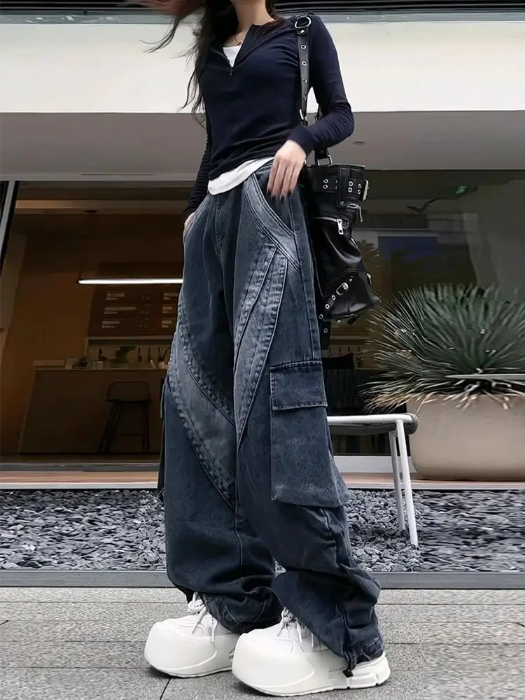 Damskie czarne dżinsy Y2k Baggy Harajuku 90s Oversize Denim Trousers Vintage Jean Pants Japanese 2000s Style Tandetne ubrania 2024