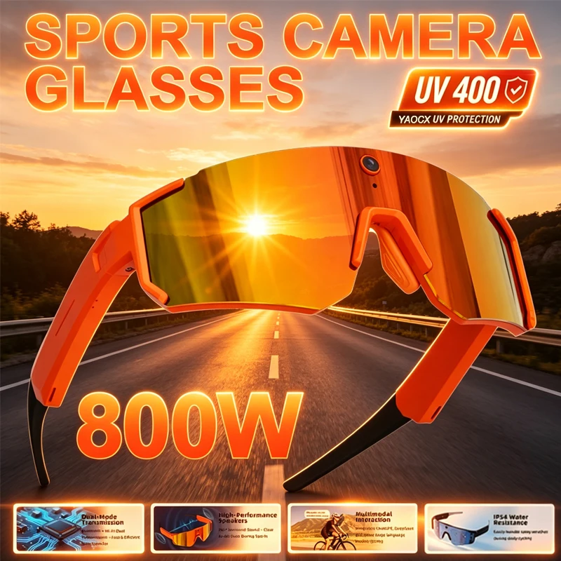 

New 1200P Video Recording Smart Glasses AI Voice Control Translation Anti-Shake 800W Camera Outdoor Sport Eyewear Sunglasses