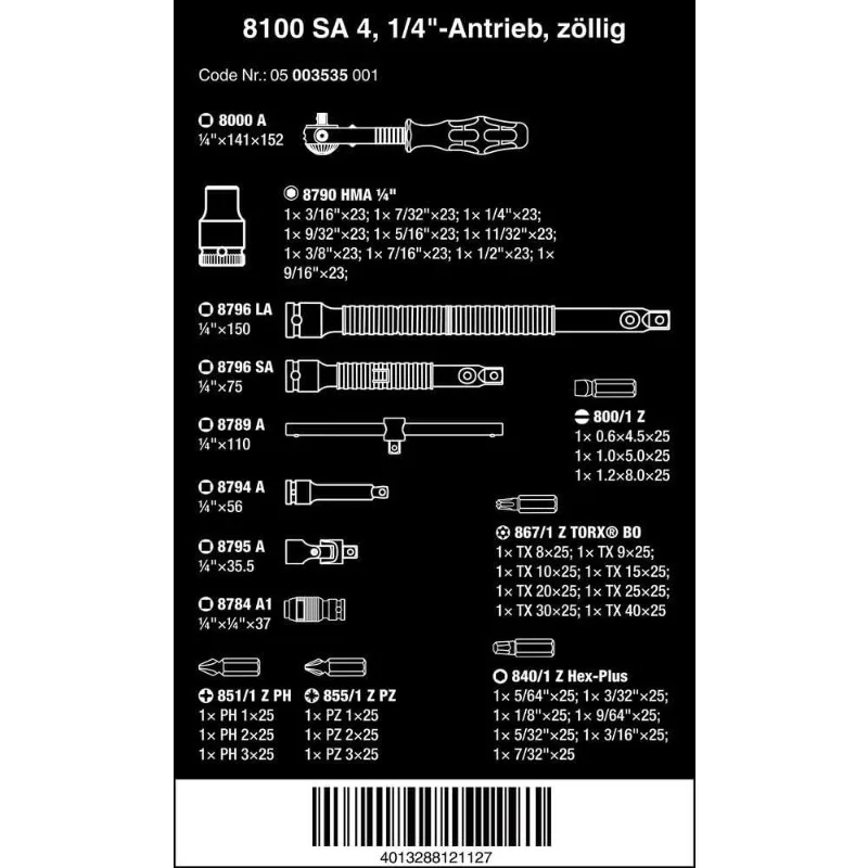 5003535001 8100 SA 4 Zyklop Ratchet Set with 1/4