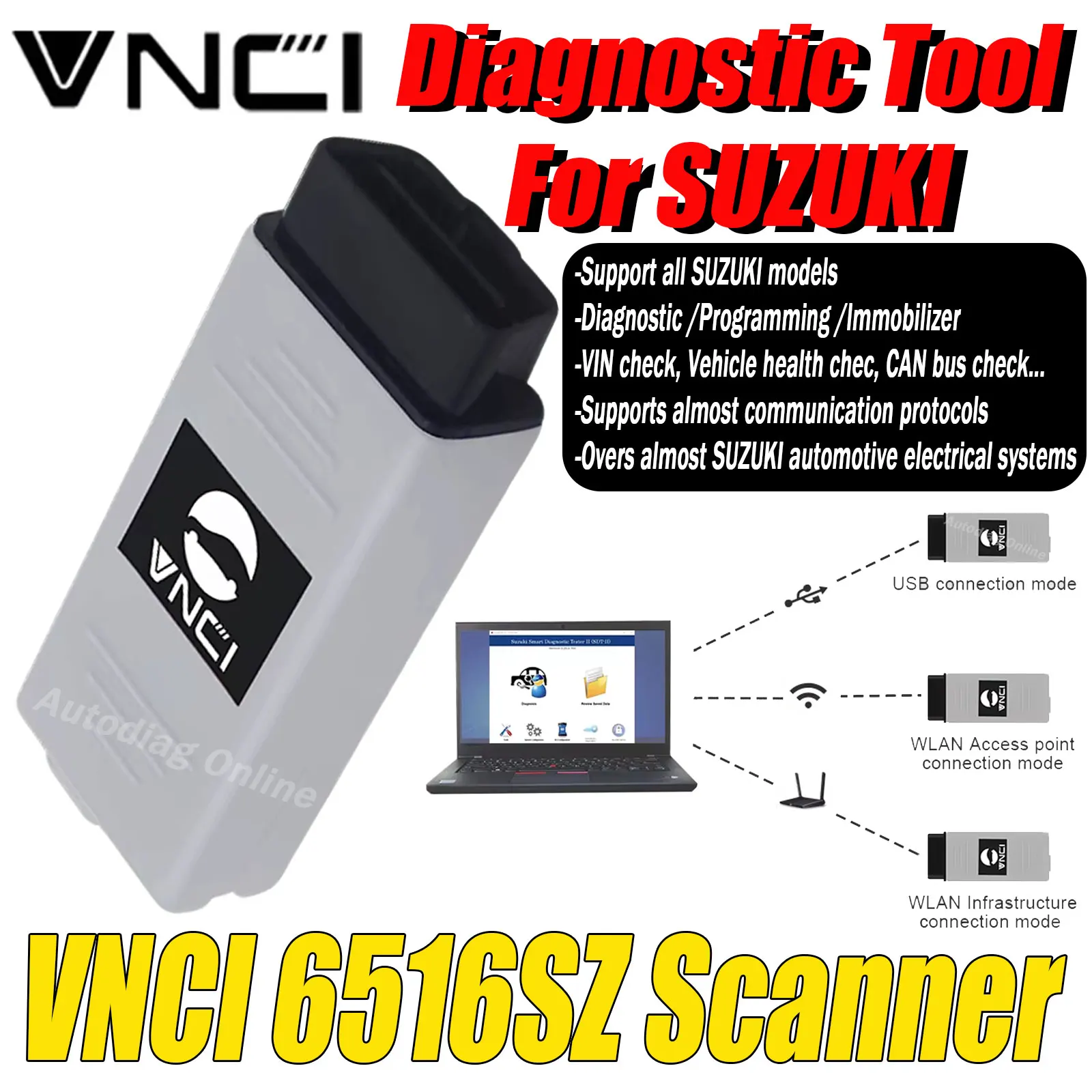 VNCI 6516SZ Scanner for Suzuki Auto OBD2 Diagnostic Scan Tool Programming Immobilizer WLAN Adapter for STD2 OEM Software Scanner