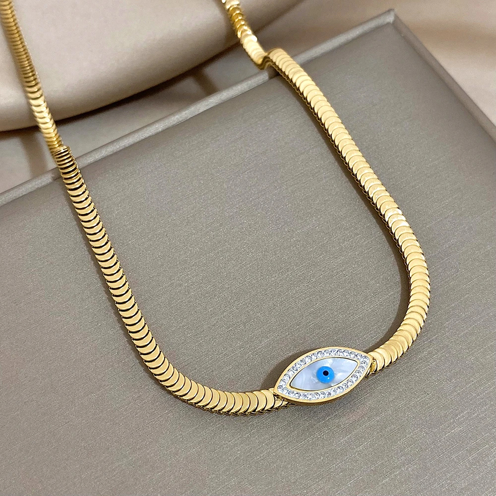 Greatera Stainless Steel Shell Evil Eye Pendant Necklaces for Women Gold Plated Metal Chain Necklace Waterproof Jewelry 2023