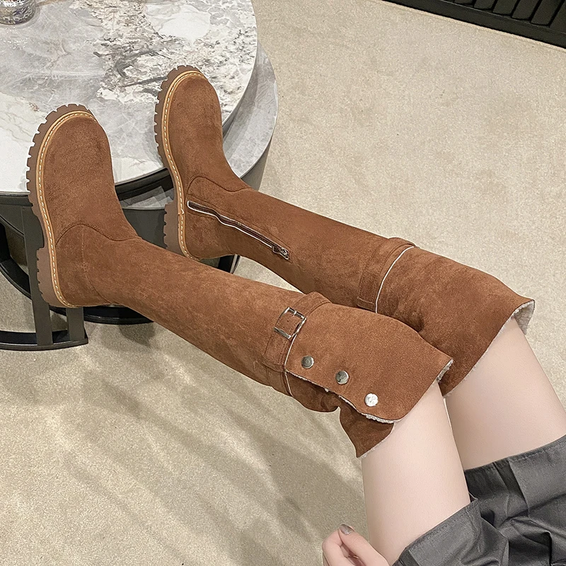 Female Chelsea Over The Knee Boots 2024 Winter Trend Shoes Women Side Zipper Boots Keep Warm Retro Two Wear Lady Long Boots ﻿